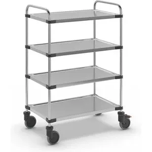 kaiserkraft Servierwagen aus Edelstahl, mit 4 Etagen, LxBxH 870 x 570 x 1260 mm, montiert