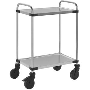 kaiserkraft Edelstahl-Servierwagen 640-RL, mit 2 Etagen, montiert, Tragfähigkeit 120 kg