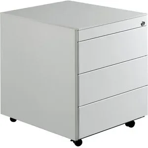 Schubladencontainer mit Rollen, HxT 570 x 600 mm, Stahlplatte, 3 Schubladen, lichtgrau mauser