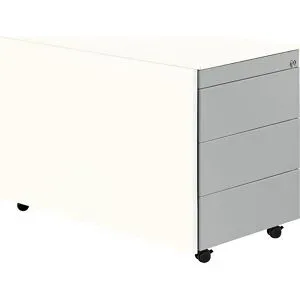 Schubladencontainer mit Rollen, HxT 570 x 800 mm, Stahlplatte, 3 Schubladen, reinweiß / weißaluminium / weiß mauser