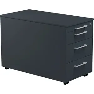 Schubladencontainer auf Rollen, HxT 520 x 800 mm, 3 Materialschübe, anthrazitgrau / anthrazitgrau / anthrazitgrau mauser