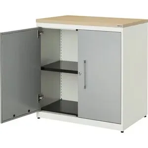 Flügeltürenschrank, HxB 830 x 800 mm, Kunststoffplatte, 1 Fachboden, reinweiß / weißaluminium / Ahorn mauser