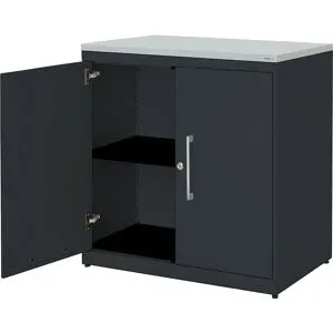 Flügeltürenschrank, HxB 830 x 800 mm, Kunststoffplatte, 1 Fachboden, anthrazitgrau / anthrazitgrau / lichtgrau mauser