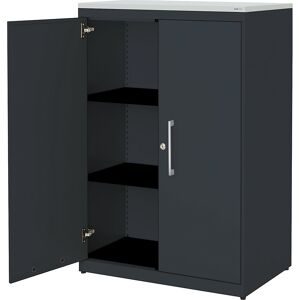 Flügeltürenschrank, HxB 1180 x 800 mm, Kunststoffplatte, 2 Fachböden, anthrazitgrau / anthrazitgrau / lichtgrau mauser