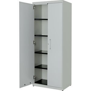 Flügeltürenschrank, HxB 1956 x 800 mm, Stahlplatte, 4 Fachböden, lichtgrau / lichtgrau / lichtgrau mauser