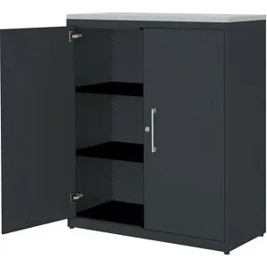 Flügeltürenschrank, HxB 1180 x 1000 mm, Kunststoffplatte, 2 Fachböden, anthrazitgrau / anthrazitgrau / lichtgrau mauser