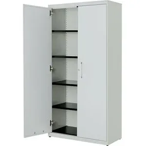 Flügeltürenschrank, HxB 1956 x 1000 mm, Stahlplatte, 4 Fachböden, lichtgrau / lichtgrau / lichtgrau mauser