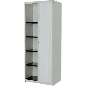Querrollladenschrank, HxBxT 1956 x 800 x 432 mm, Stahlplatte, 4 Fachböden, lichtgrau / lichtgrau / lichtgrau mauser