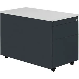 mauser Schubladencontainer mit Rollen, HxT 579 x 800 mm, Kunststoffplatte, 1 Materialschub, 1 Hängeregistratur, anthrazitgrau / anthrazitgrau / lichtgrau