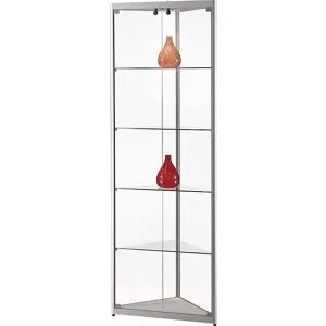 kaiserkraft Vitrine mit LED-Deckenspot, 1 x 5 W, Höhe 2000 mm, BxT 500 x 500 mm, Eckvitrine