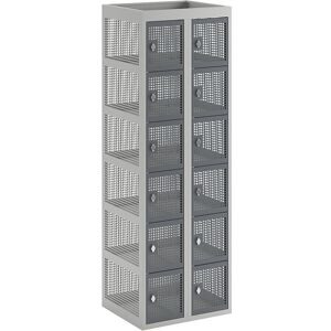 6er-Schließfachschrank, Lochblech, 2 Abteile, lichtgrau / basaltgrau, B 600 mm, Drehriegel eurokraft pro