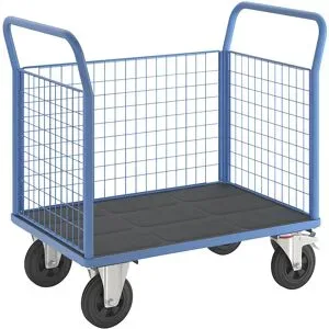 Plattformwagen, 3 hohe Gitterwände, LxB 1050 x 700 mm, Vollgummireifen eurokraft pro