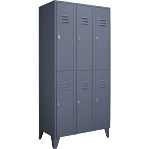 Doppelstock-Spind Berlin 2, 3 Abteile, blaugrau, Breite 900 mm, flache Dachform Wolf