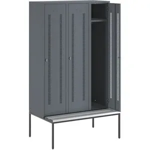 Spind Berlin 1 Sitzbank, 3 Abteile, blaugrau, B 1200 mm, untergebaut, Kunststoff Wolf