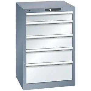 Schubladenschrank, 5 Schubladen, BxTxH 564 x 572 x 850 mm, grau metallic / lichtgrau LISTA
