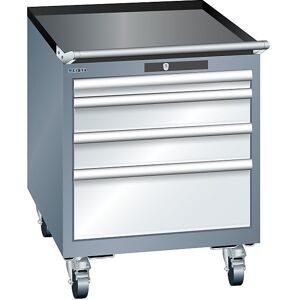 Schubladenschrank, Breite 564 mm, fahrbar, 4 Schubladen, HxT 723 x 725 mm, grau metallic / lichtgrau LISTA