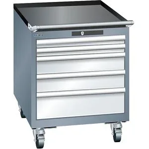 Schubladenschrank, Breite 564 mm, fahrbar, 5 Schubladen, HxT 723 x 725 mm, grau metallic / lichtgrau LISTA