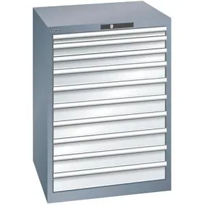 Schubladenschrank, Stahlblech, HxB 1000 x 717 mm, 10 Schubladen, grau metallic / lichtgrau LISTA