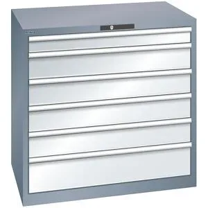 Schubladenschrank, Stahlblech, HxB 1000 x 1023 mm, 6 Schubladen, Tragkraft 200 kg, grau metallic / lichtgrau LISTA