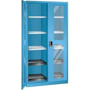 Sichtfensterschrank, HxBxT 1950 x 1000 x 580 mm, mit 10 Fachböden, lichtblau LISTA