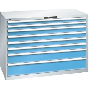 Schubladenschrank, 8 Schubladen, BxTxH 1431 x 725 x 1000 mm, lichtgrau / lichtblau LISTA