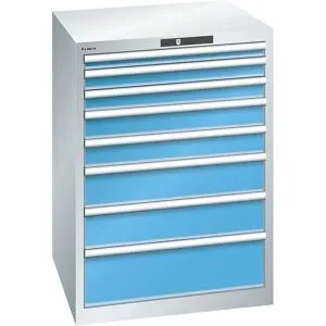 Schubladenschrank, 8 Schubladen, BxTxH 717 x 725 x 1000 mm, lichtgrau / lichtblau LISTA