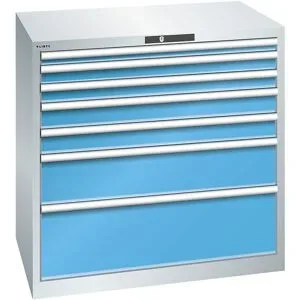 Schubladenschrank, 7 Schubladen, BxTxH 1023 x 725 x 1000 mm, lichtgrau / lichtblau LISTA