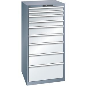 Schubladenschrank, 9 Schubladen, BxTxH 717 x 725 x 1450 mm, grau metallic / lichtgrau LISTA