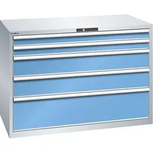 Schubladenschrank, 5 Schubladen, BxTxH 1431 x 725 x 1000 mm, lichtgrau / lichtblau LISTA