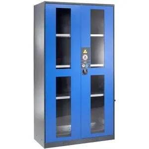 Chemikalienschrank, Tür mit Sichtfenstern, 3 Fachböden, enzianblau asecos