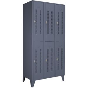 Doppelstock-Spind Berlin 1, 3 Abteile, blaugrau, Breite 900 mm, 6 Fächer Wolf