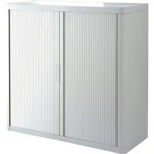Rollladenschrank easyOffice®, 2 Fachböden, Höhe 1040 mm, weiß / weiß Paperflow
