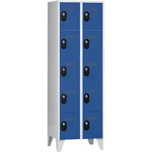 5er-Schließfachschrank Köln, 2 Abteile, lichtgrau / enzianblau, 600 mm Wolf