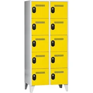 5er-Schließfachschrank Köln, 2 Abteile, lichtgrau / zinkgelb, 800 mm Wolf