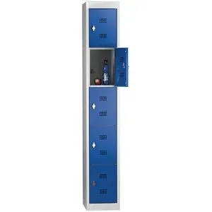 5er-Schließfachschrank Hamburg, 1 Abteil, 5 Fächer, Höhe 320 mm, Breite 300 mm, Grundelement, lichtgrau / enzianblau Wolf