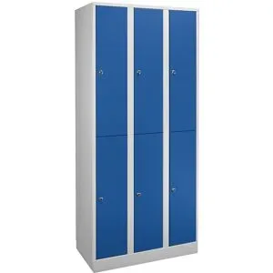 Doppelstock-Spind Komfort, 3 Abteile, lichtgrau / enzianblau, Breite 1200 mm Wolf