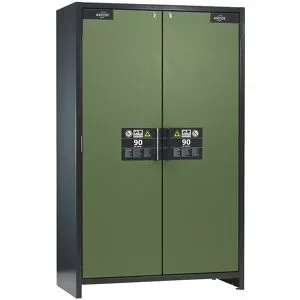 Feuerbeständiger Industrie-Gefahrstoffschrank Typ 90, HxBxT 1955 x 1200 x 615 mm, 2-türig, resedagrün asecos
