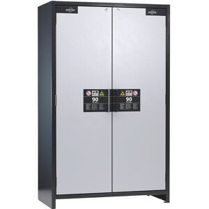 Feuerbeständiger Industrie-Gefahrstoffschrank Typ 90, HxBxT 1955 x 1200 x 615 mm, 2-türig, weißaluminium asecos