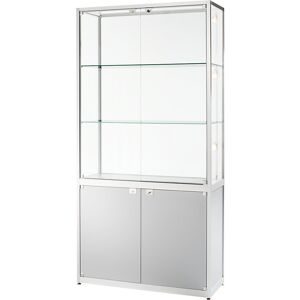 kaiserkraft Staufachvitrine, 2 Drehflügeltüren, HxBxT 2000 x 800 x 400 mm, Edelstahl-Optik