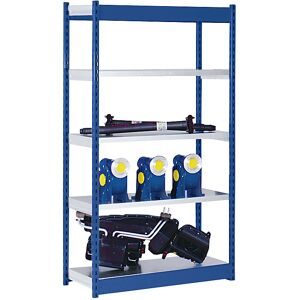 Stabil-Steckregal, einseitig, Regalhöhe 2000 mm, blau/verzinkt, Bodenbreite 1025 mm, Grundregal, Breite x Tiefe 1025 x 800 mm hofe