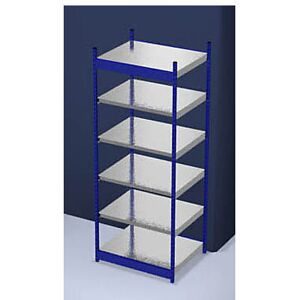 Stabil-Steckregal, einseitig, Regalhöhe 2500 mm, blau/verzinkt, Bodenbreite 1025 mm, Grundregal, Breite x Tiefe 1025 x 800 mm hofe