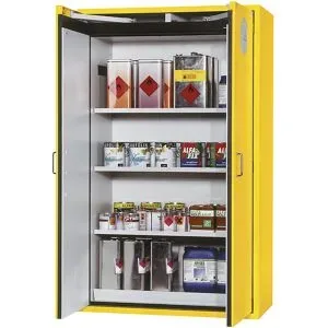 Feuerbeständiger Gefahrstoffschrank Typ 90, 2-türig, Außen-HxBxT 1968 x 1200 x 615 mm, gelb, pulverbeschichtet asecos