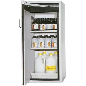 Feuerbeständiger Gefahrstoffschrank Typ 90, 1-türig, Außen-HxBxT 1298 x 600 x 615 mm, grau, pulverbeschichtet asecos