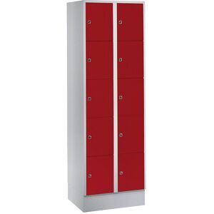 5er-Schließfachschrank München, 2 Abteile, lichtgrau / feuerrot, B 600 mm, mit Bodensockel Wolf