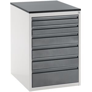 Schubladenschrank mit Teleskopführungen, Höhe 820 mm, Schubladen 2 x 90, 3 x 120, 1 x 180 mm, lichtgrau / anthrazit-metallic, Breite 580 mm RAU