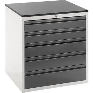 Schubladenschrank mit Teleskopführungen, Höhe 820 mm, Schubladen 2 x 120, 2 x 150, 1 x 180 mm, lichtgrau / anthrazit, Breite 770 mm RAU