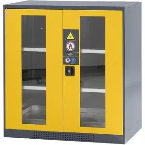 Labor-Chemikalienschrank, 2-türig, halbhoch, 2 Fachböden, mit Sichtfenster, gelb asecos