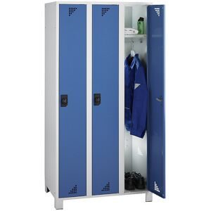 Spind Bremen, 3 Abteile, lichtgrau / brillantblau, Breite 900 mm eurokraft pro