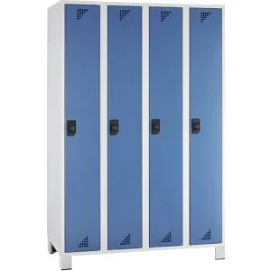Spind Bremen, 4 Abteile, lichtgrau / brillantblau, Breite 1200 mm eurokraft pro