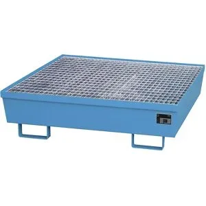 Stahl-Auffangwanne mit Randprofilierung, für 4 x 200-l-Fässer, LxB 1200 x 1200 mm, blau RAL 5012 eurokraft pro